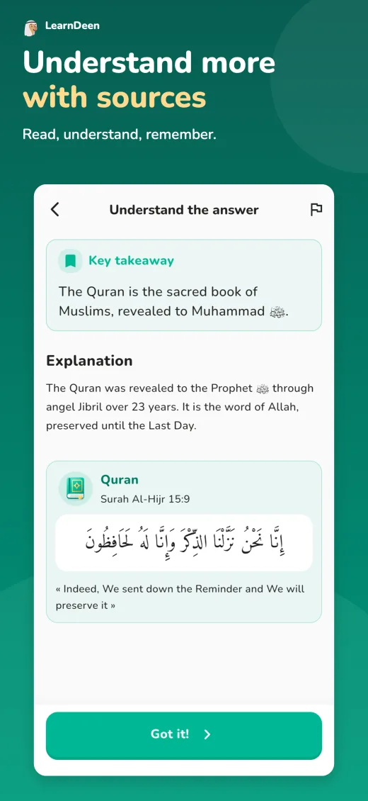 Answer explanation with its Quran reference